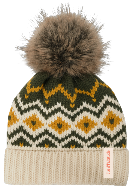 Piste et pelouse - X9018 Bonnet en tricot à pompon et chevron - ECC. ENCF567OW (PLIÉ AVG)